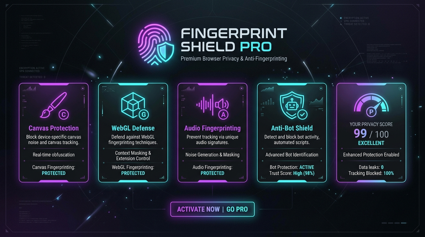 Fingerprint Shield Pro Dashboard — 25 Complete Defense Shields